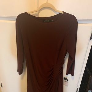 Size 8 Maroon Ralph Lauren dress with suede hem detail. New with tags